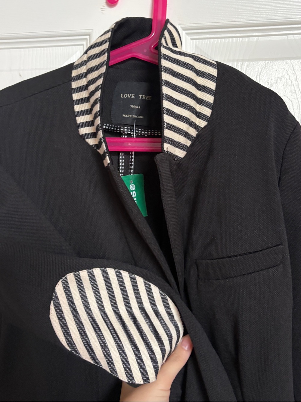 Love Tree Black Jacket with Striped elbow patches